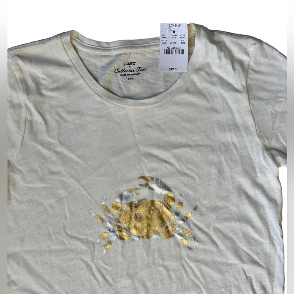 NWT J.Crew Collector Tee Women’s Ivory/Gold Metallic Crab Shirt Size XXS - Picture 3 of 5